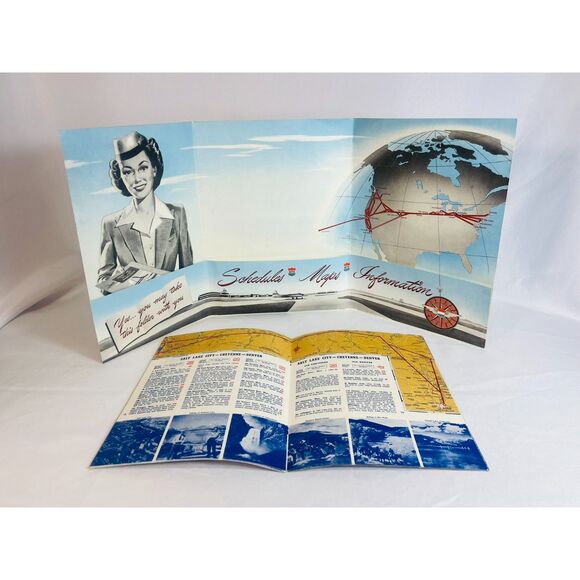 COMPLETE Vintage 1948 United Airline MAINLINER Flight Information Luggage More - Picture 3 of 11